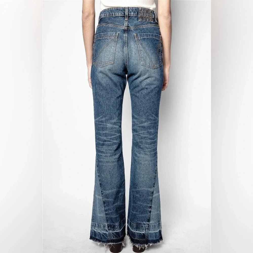 Zadig & Voltaire Jane B Blue Flare Denim Jeans Two Tone Flare High Waisted 80’s
